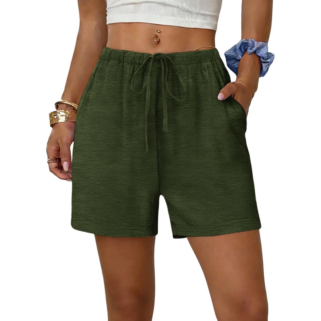 Women's Soft Cotton Linen Shorts Pockets Soft  Button Closure No Zipper Slim Fit Shorts