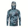 Mens Long Sleeve UV Protection Fishing Shirt With Hood Face Cover Quick Dry Breathable Outdoor Wear