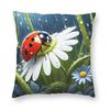 Ladybug On White Daisy Margareta Pillowcase Polyester Linen Velvet Printed Zip Decorative Pillow Case Room Cushion Case