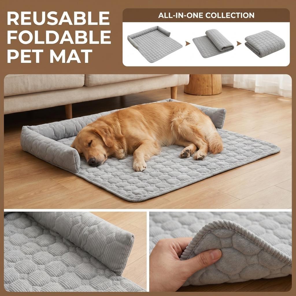 Pet Sofa Cushion with Bolster for Dogs Cats - All Cozy Pet Bed, Embroidery Plaid Design