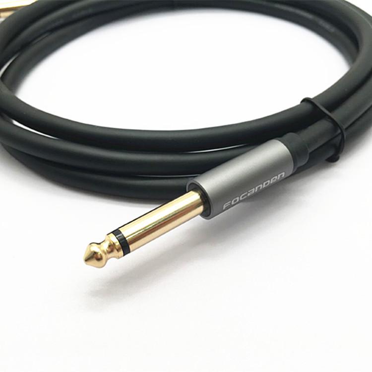 Gold-Plated Aluminum Shell 6.35mm To 6.35mm Microphone Cable, Black Leather Wire