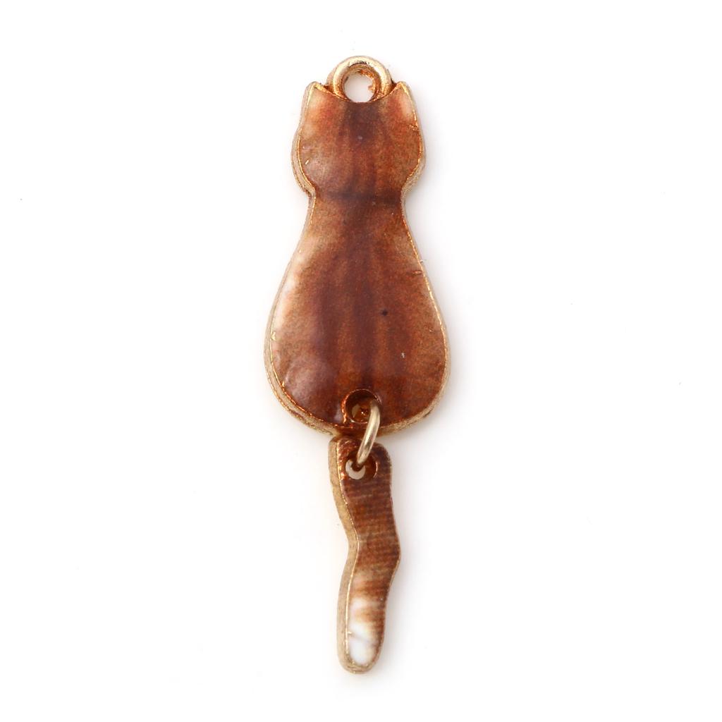 10PCs Cat Enamel Gold Color Metal Charms Animal Pendants Multicolor DIY Making Necklace Earrings Women Fashion Jewelry 3.5cmx1cm