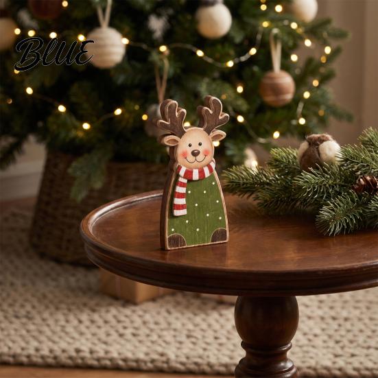 Holiday Gift for Friends Family Wooden Christmas Tabletop Decor, Santa Snowman Reindeer Figurine, Rustic Small Decorative Wood Art Pieces Shelf Sitter