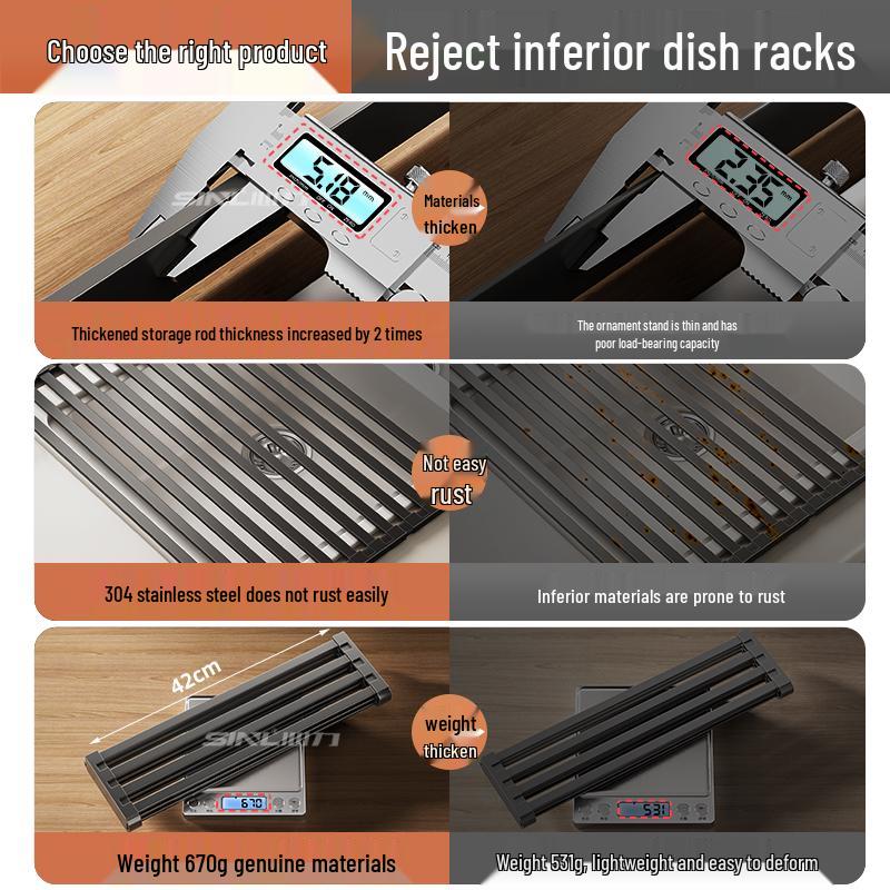 Foldable Stainless Steel Kitchen Sink Drain Board and Dish Rack