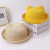 Summer Children Straw Hats For Boy Girl Cute Ears Kids Baby Panama Shades Beach Hat Unisex Breathable Dome Brim Rolled Sun Caps