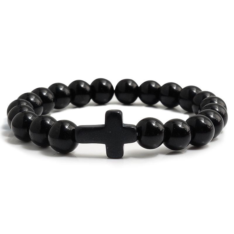 Volcanic Stone Black Cross Bracelet - Fashion Yoga Beaded Design