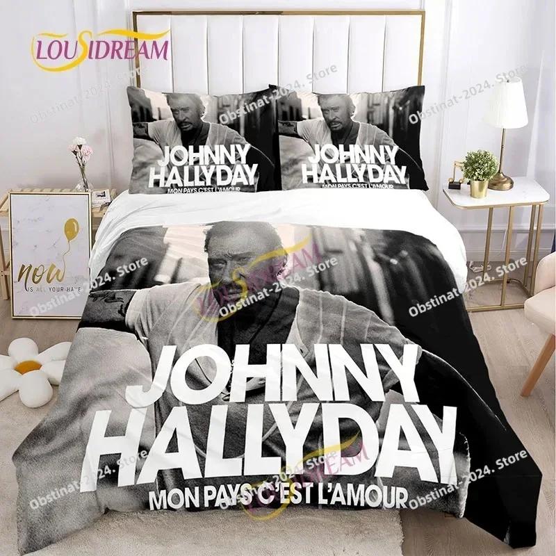 Music Print Duvet Set Johnny Hallyday Full Size Polyester Music Bedding Set DIY Fan Gift Oversized Pillow Cover Quilt Cover