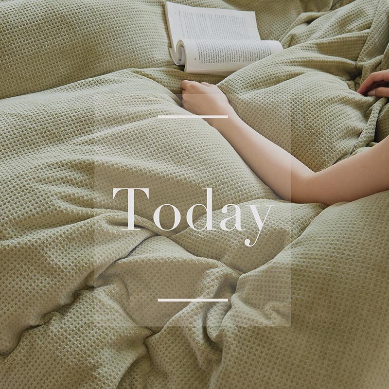 Nordic Light Luxury Coral Fleece Winter Bedding Set - Milk Velvet Waffle, Double-Sided Duvet Cover and Bed Sheet