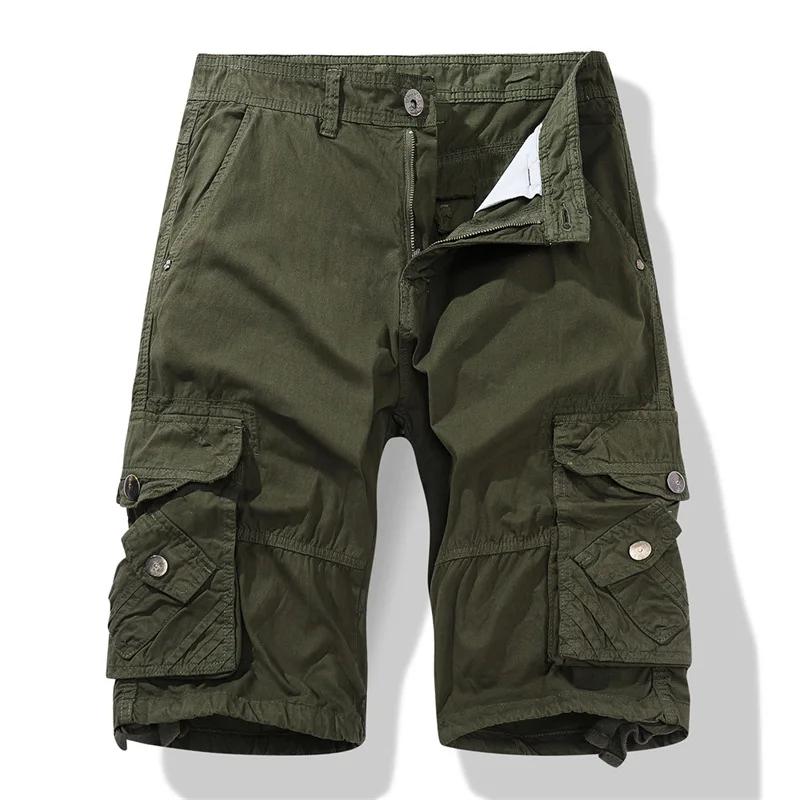 Summer Men's Cargo Shorts Loose Casual Below Knee Pants Elastic Waist Outdoor Jogging Cotton Knee Length Pants