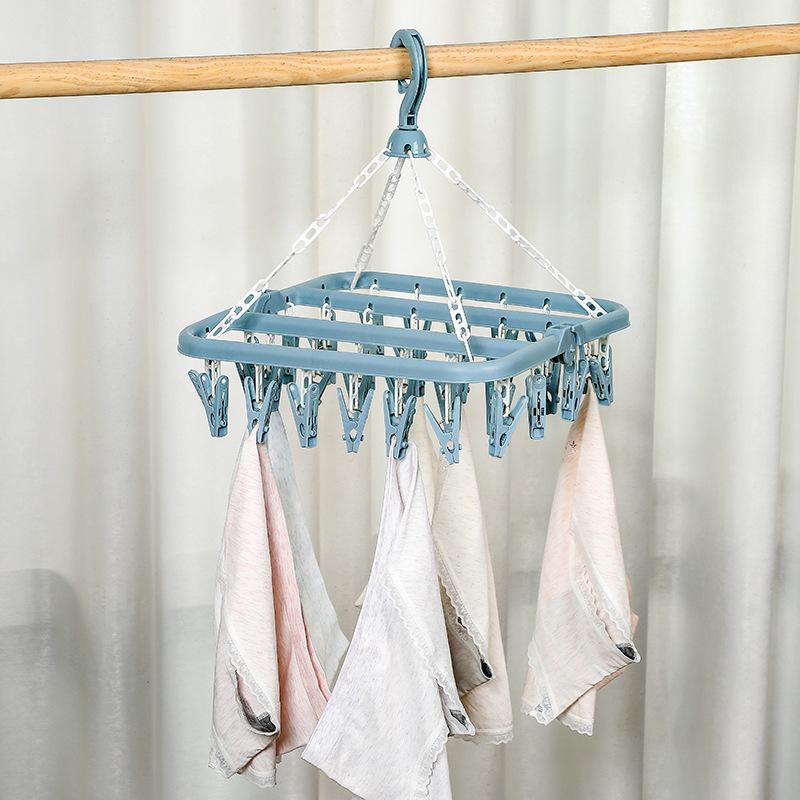 Faltbarer Schöner Hängender Kleiderbügel 32 Clips Multifunktional Winddichter Sockenclip Wäscheständer Haushaltsgebrauch Kunststoff Kleidung Socken Wäscheständer