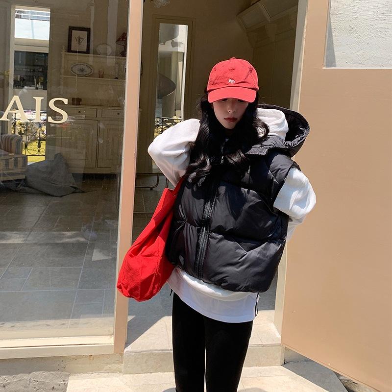Autumn and winter new down cotton-padded vest women's hooded loose short puff vest vest vest vest vest