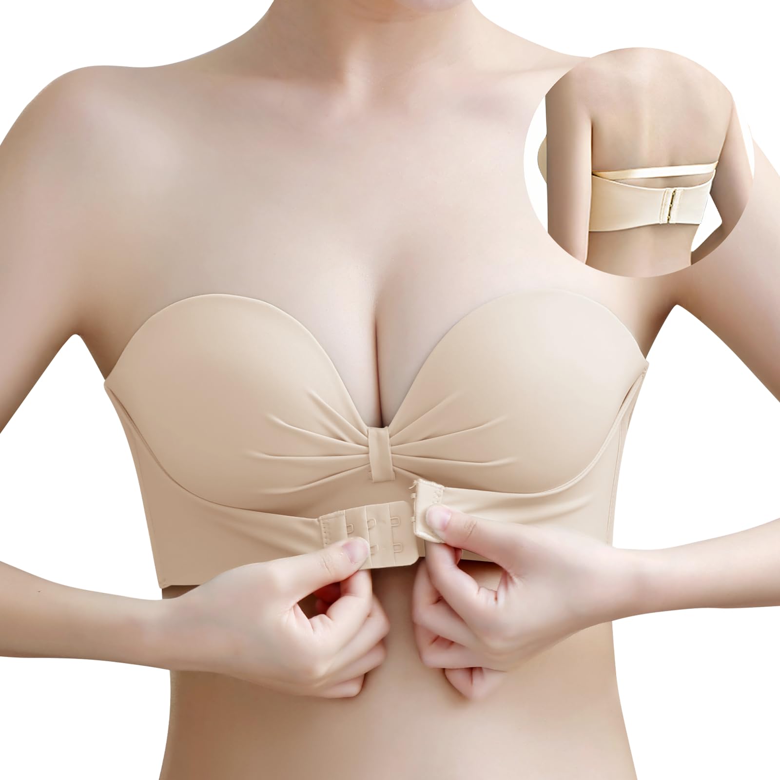 

Kaiyas Strapless Stays in Tube Beautiful High High Bust Enhancement Skin Bra, Triple-Layered Anti-Slip, Place, Top, Breasts, Sides, Wireless,