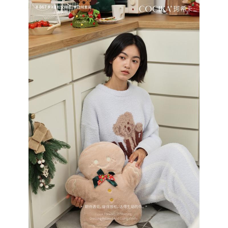 

Пижама женская из полуфлиса, милый костюм с животным, рождественский красный флис, утолщенный, ленивый, удобная домашняя одежда, зимний average size (80-70kg)