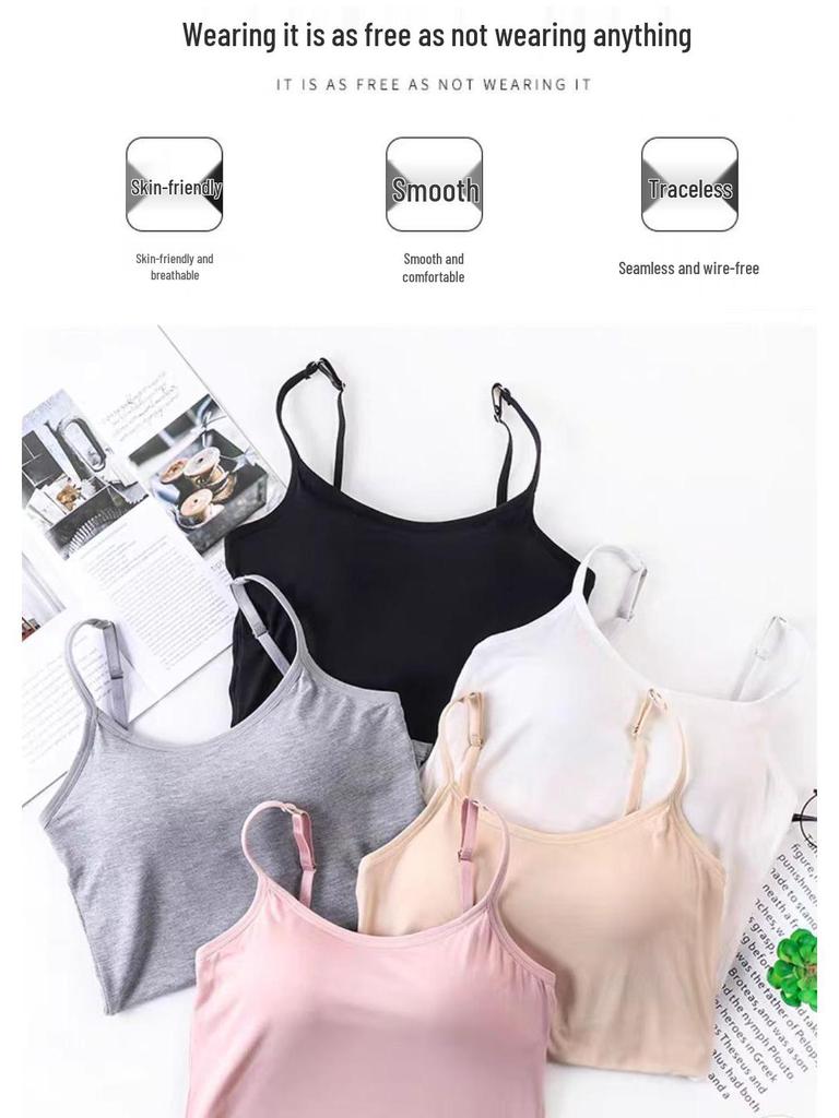 Women's Modal Spaghetti Strap Tank Top with Built-in Bra Pad and Wireless Cups