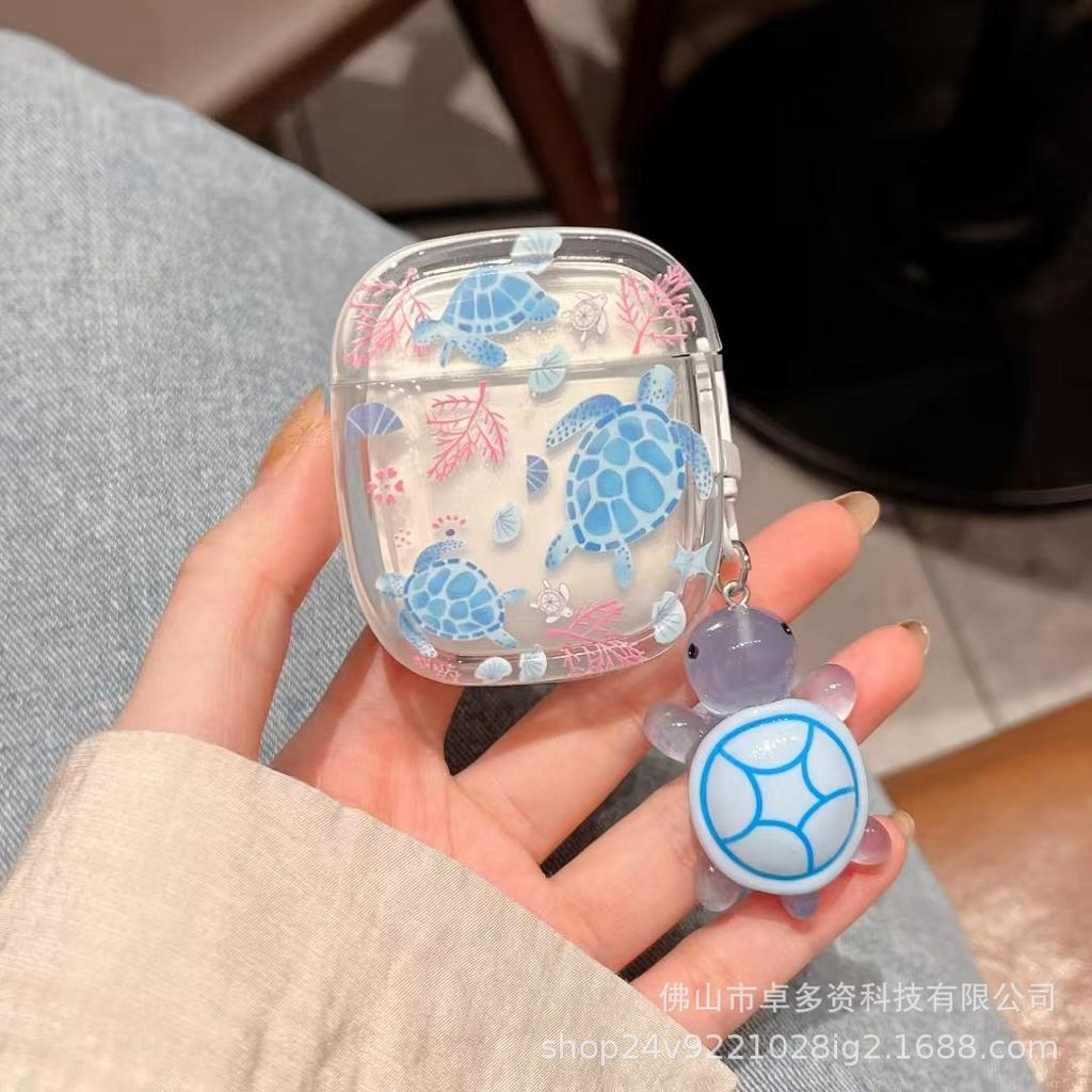 INS Blue Turtle Oval Earphone Cover Compatible with Apple AirPods 1st Gen AirPods Pro 1/1 Earphone Case