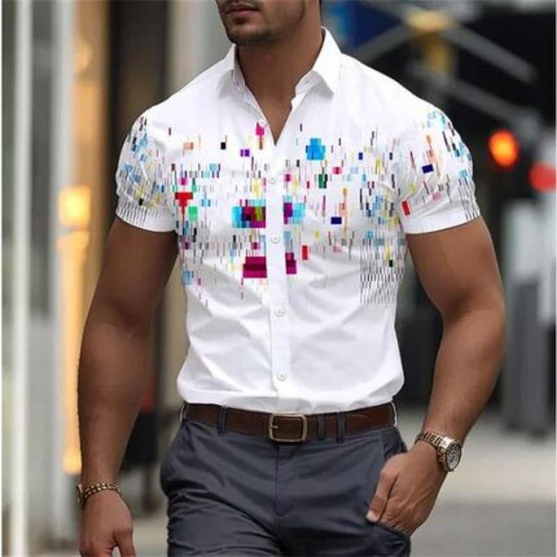 Men S Summer Short Sleeve Shirt 3d Print Striped Color Block Casual