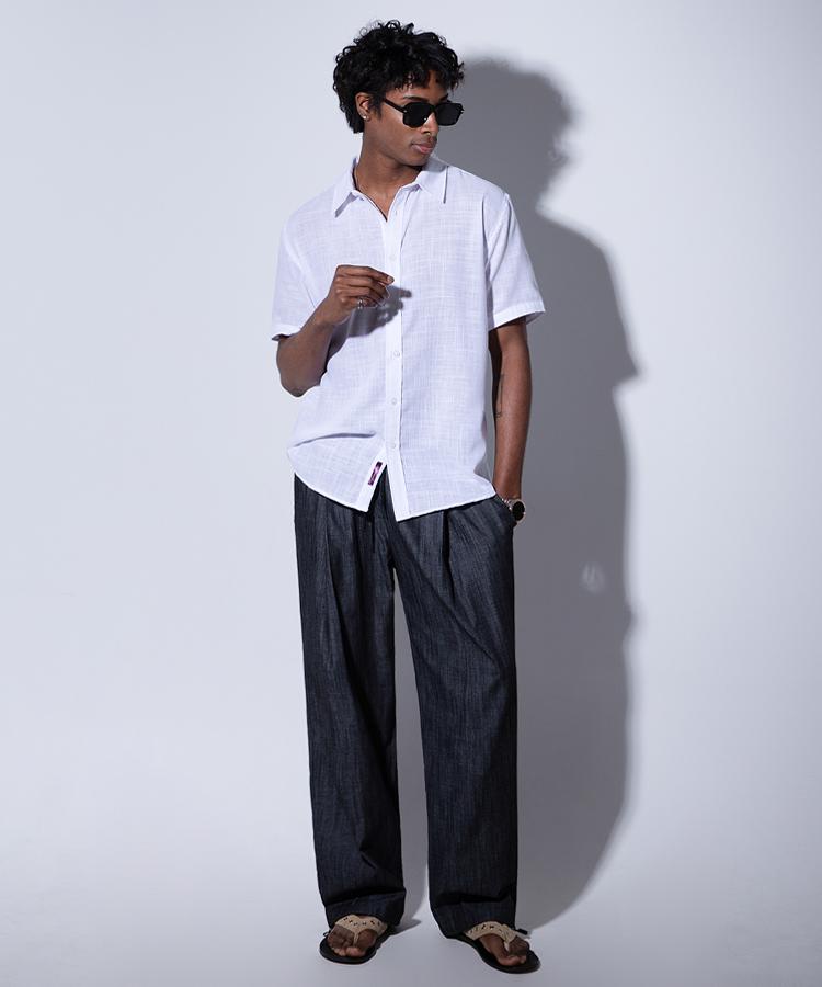 Seuteulaikeu Slub Denim Relaxed Trousers (Black)