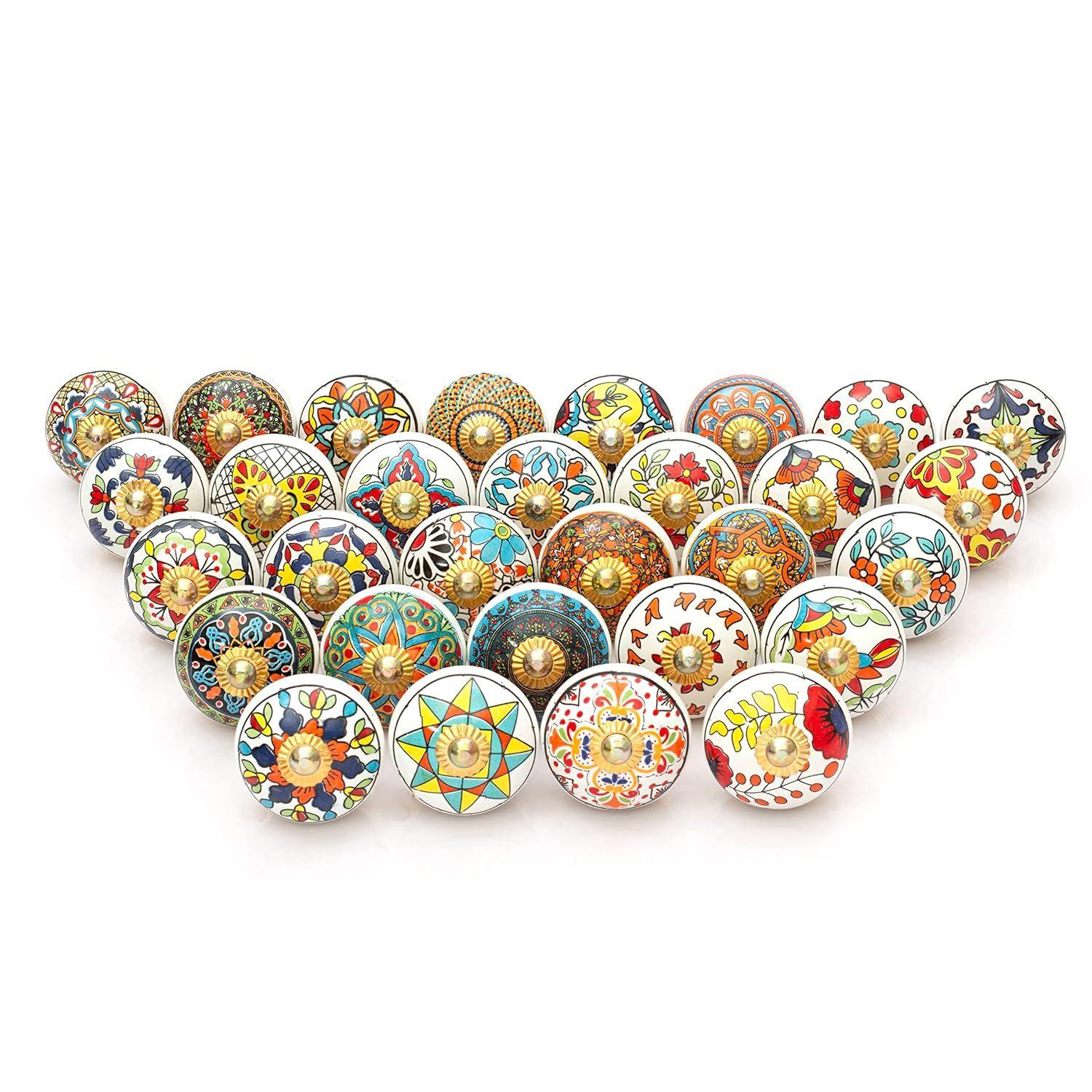 

Керамические разноцветные ручки-скобы и дверные ручки «Мандала» для шкафов и сервантов. Керамические дверные ручки для гардероба — упаковка 30 шт.