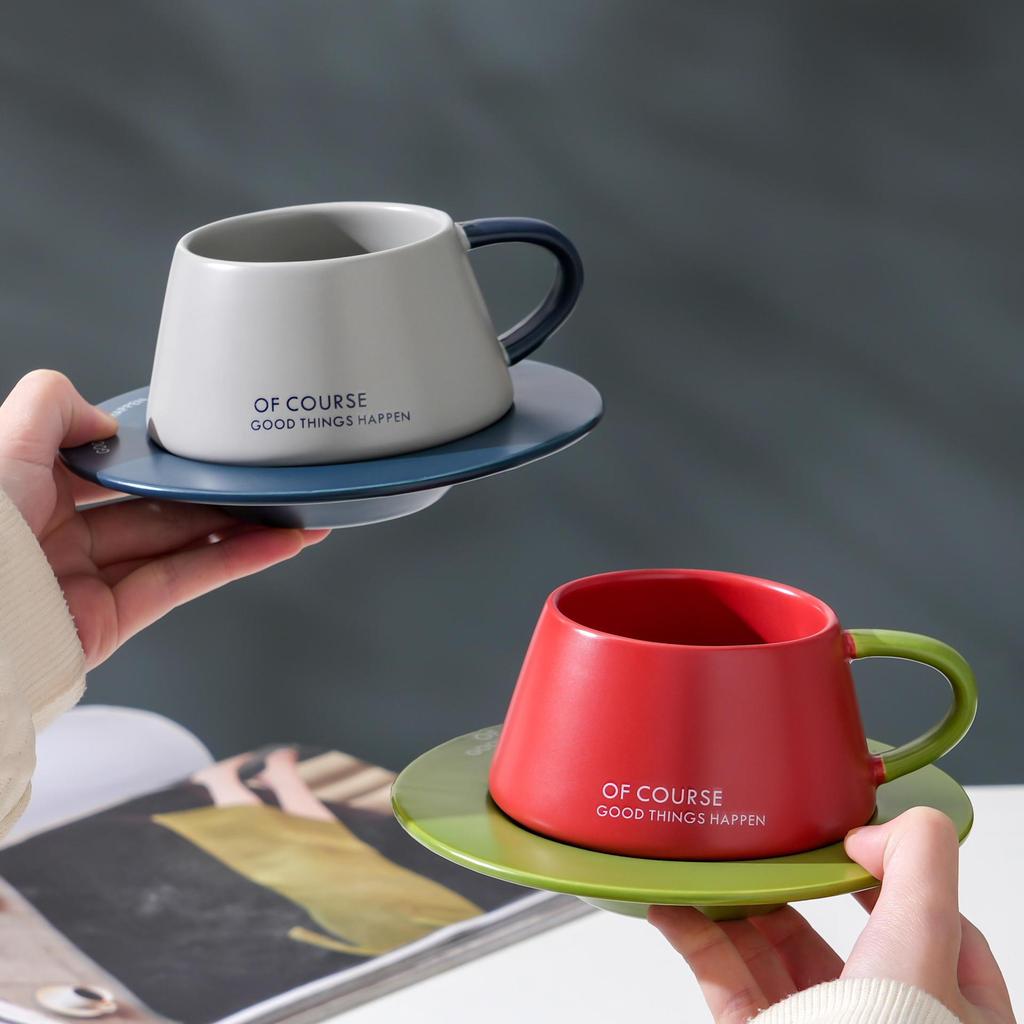 Nordic Contrasting Coffee Cup Saucer Set Tea Cup Office Mug High End Gift Ceramic Cup High Value Drinking Cup