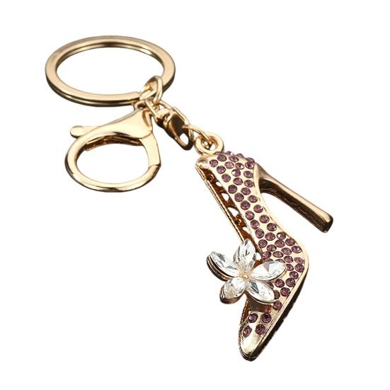

Keychain Pendant Sparkling Rhinestones High Heels Charm Key Chain with Lobster Clasp Electroplated Key Holder Bag Accessory рожевий
