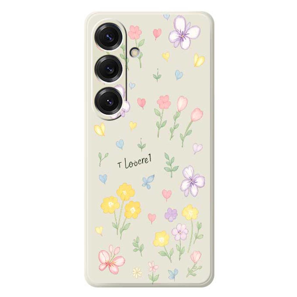 

For Samsung Galaxy S25 Case Small Flowers Pattern Printing Straight Edge TPU Phone Back Cover Beige