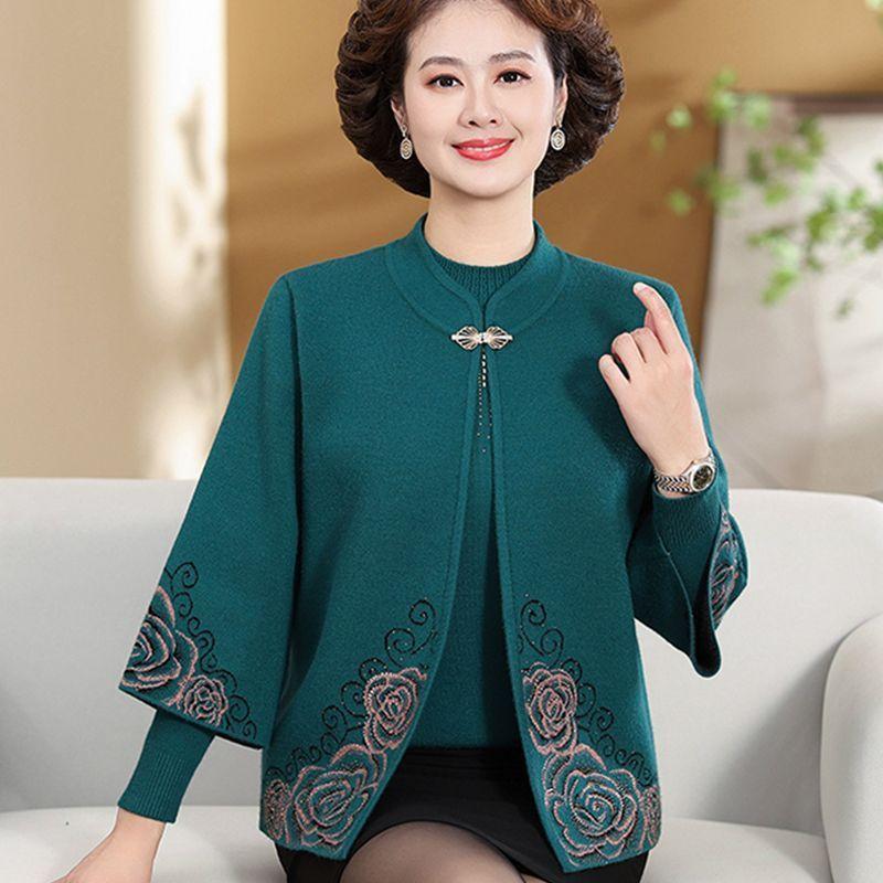2PCS Knitted Tops Autumn/Winter Women Printed Cardigan Pullover Sweater Two-piece Plus Size Open-front Knitted Cardigan Comfortable Sweater Outfits