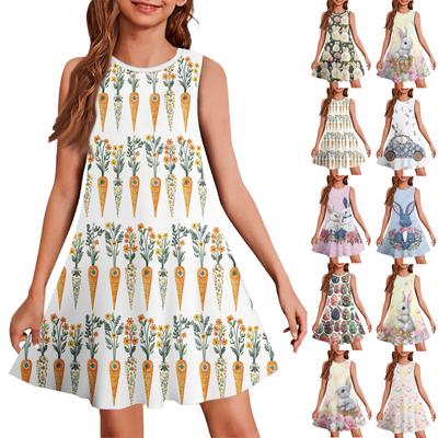 Girl Summer Dress Sleeveless Printed Color Casual Dress