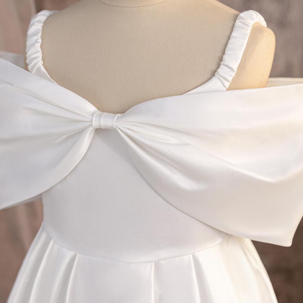 Biała sukienka ślubna dla małej księżniczki, druhenki, z trenem i puszystą spódnicą, na sesje zdjęciowe, scenę i wydarzenia wieczorowe