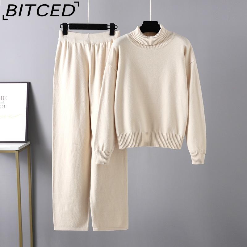 BITCED Fashionable High-neck Suit for Autumn and Winter In Solid Colors Is Versatile and Can Be Worn with A Two-piece Knitted Top and Casual Pants