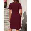 Summer Women's Round Neck Button Stretch Casual Temperament Short Sleeve Dress