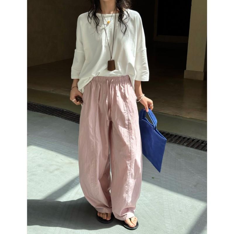 Johnature Summer Japanese High-waisted Wide-leg Women Pants Loose Breathable Comfortable Trousers