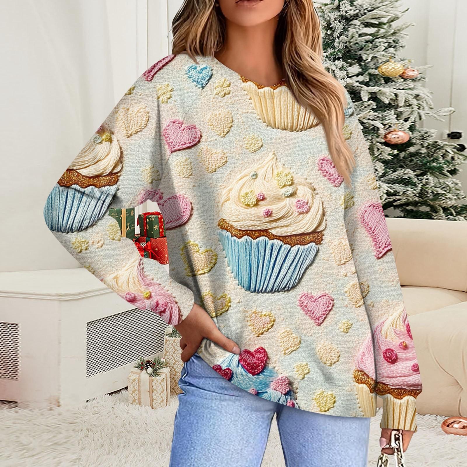 

Женская повседневная мода комфорт с манжетой V-образным вырезом с принтом ко Дню святого Валентина пуловер с капюшоном L бежевый