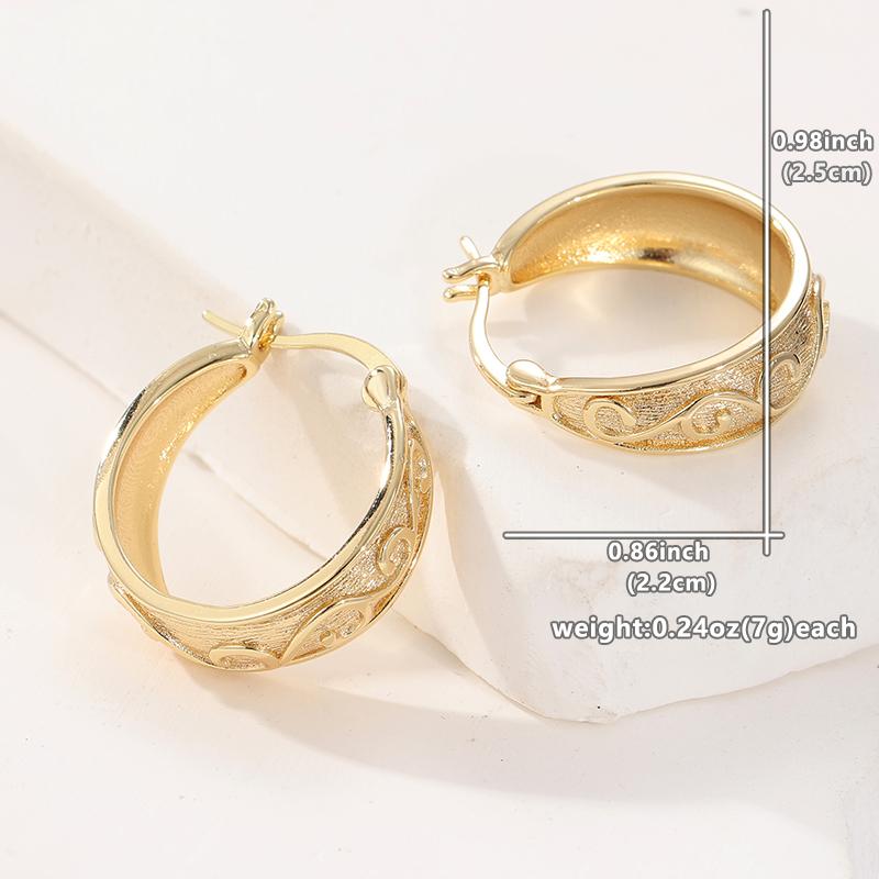 Vintage Classic Hand-carved Texture Golden Hoop Hoop Earrings for Women's Fashion Versatile Banquet Festival Jewelry Accessories
