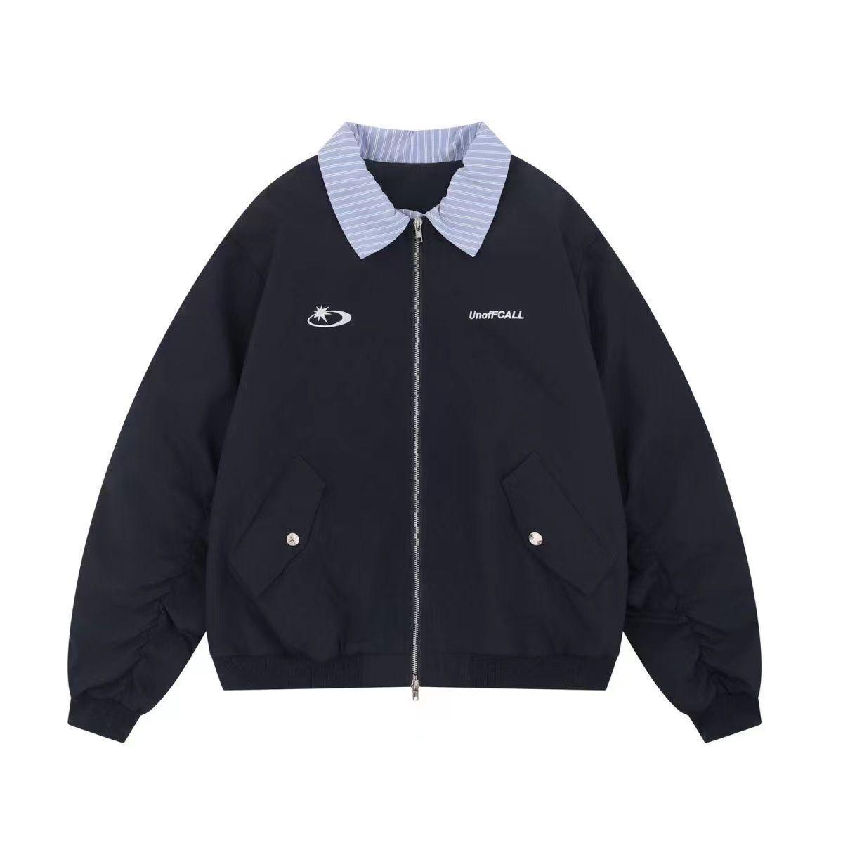 

2025 Преппи Стиль Ретро Лоскутное Полосатое Жакет с Отложным Воротником - Повседневный Свободный Крой Эффект Двойки S (80-95 jin)