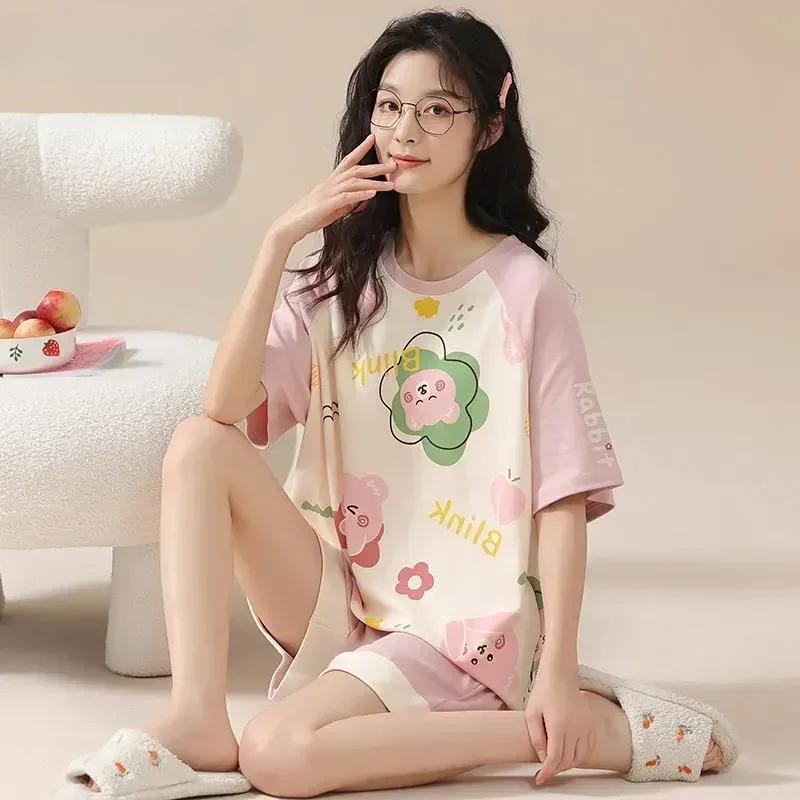 Rabbit Print Women's Pajamas Set Cotton High Quality Pijamas Short Sleeve Nightwear Fashion Lingerie Sleep Wear
