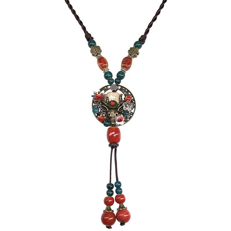 New Forest handmade ceramic necklace, women's retro versatile sweater chain simple long accessories pendant