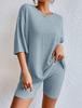 Fashionable Knitted Loose Casual Round Neck Summer Shorts Top Set Women'S Clothing Comfortable Breathable Solid Color Shorts Set