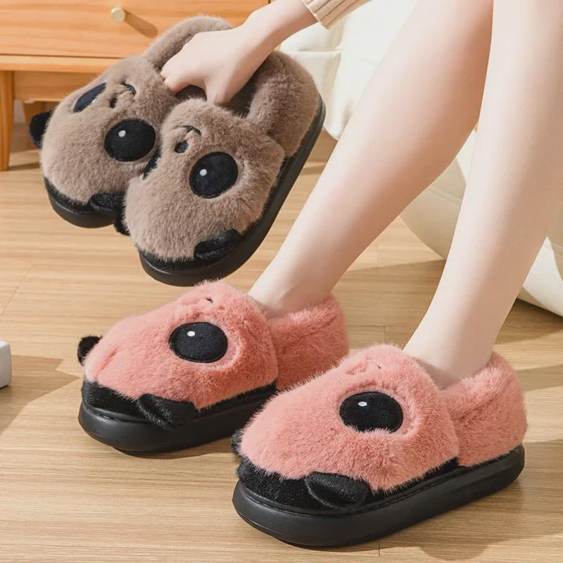 Women's Winter Panda Cotton Heeled Slippers - Cozy, Non-Slip, Plush Velvet for Warmth
