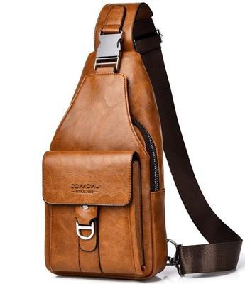 Jomoku XK16 (Light Brown) PU Leather Body Bag, Lightweight, Durable, Waterproof, for Men and Women, Crossbody, One-Shoulder, or Shoulder Bag, Perfect