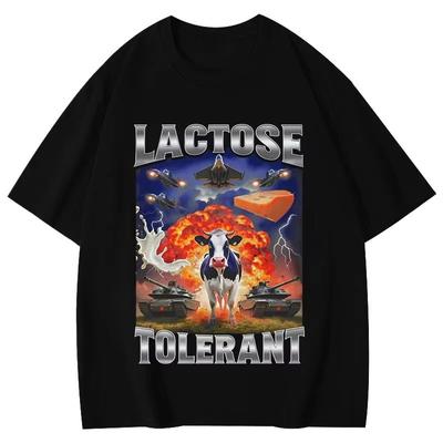 Lactose Tolerant Funny Cow Meme Graphic T Shirts Men's Women's Fashion Vintage T-shirts High Quality Cotton Short Sleeve T-shirt