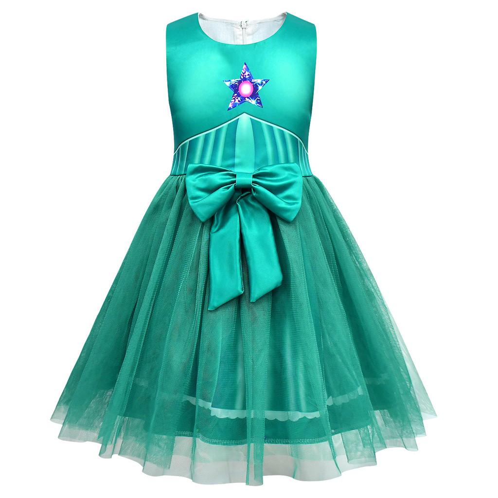 Kids Girls Princess Rosalina Print Bow Sleeveless Mesh Tutu Dress 100cm