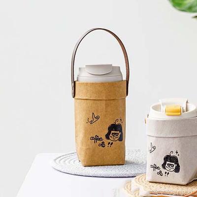 Cartoon Kraft Paper Waterproof Portable Water Bottle Bag Mug Cup Sleeve Cup Insulated Protective Cover