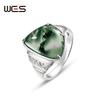 WES 925 Silver Moss Agate Rings for Woman Gemstone 10.5*15mm Certified Jewelry Wedding Gifts Anniversary Valentine Band