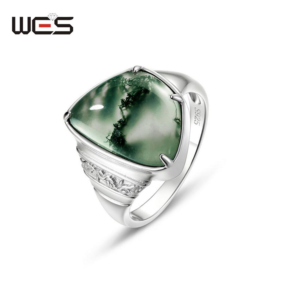 WES   CopperNatural Moss Agate Ring For Women Oval Cut Sea Grass Agate Flower Rings Wedding Party Jewelry Gift