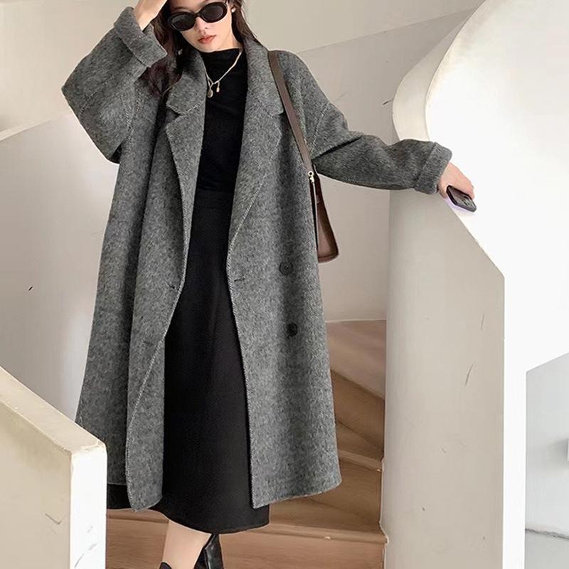 Premium Long-haired Ultra-fine Wool Double-sided Cashmere Coat Double-breasted Women's Coat Woolen Coat