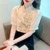 New Chinese Women's Short-sleeved Shirt Top for Women's Summer Heavy Industry Beaded Chiffon Shirt Retro Chinese Style Buttoned Shirt