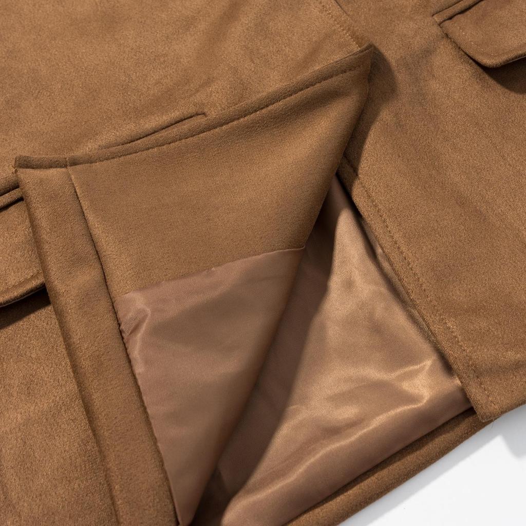 Women's Retro Brown Loose Pocket Long Sleeve Suit Jacket