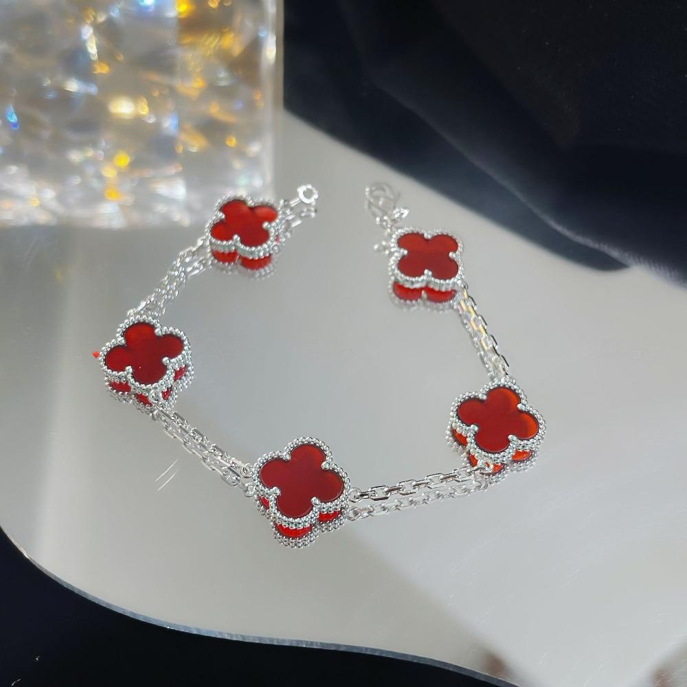 Bracelet Trèfle à Quatre Feuilles Version Haute Cinq Fleurs Calcédoine Violette Naturelle Gravé Laser CNC 18K Ne Se Décolore Pas Bracelet pour Dames