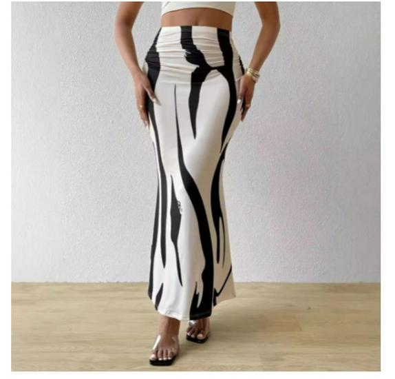 

Женская юбка-миди бодикон с завышенной талией и принтом зебры - Европейская и американская мода 2025 Extra Large