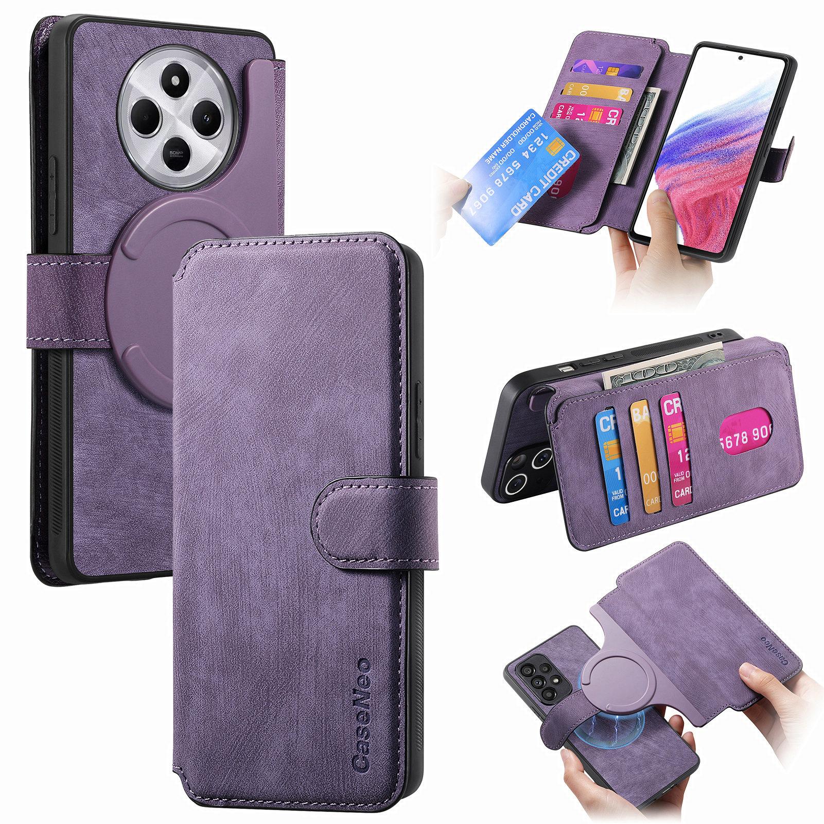 

CASENEO MW-03 Phone Case For Xiaomi Redmi 14C 4G/14R 5G/Poco C75 4G Leather+TPU Phone Cover with Detachable Wallet Purple
